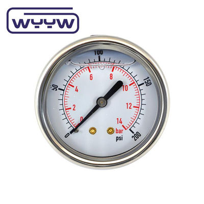 En837-1 63mm rear all stainless steel brass bourdon tube pressure gauge 0-20bar/0-300psi 1/4