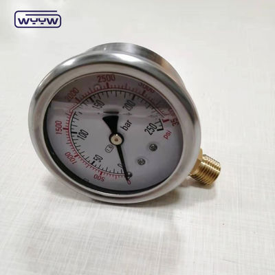 Customizable 1/4 BSPT Bottom Connection Vacuum Oil Filled Pressure Gauge Raw of Industrial High Pressure Gas Gauge Meters