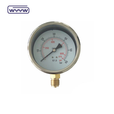 0 - 100Mpa Oil Filled Pressure Gauge Bottom Mount For Hydraulic Press