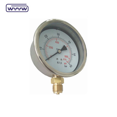 0 - 100Mpa Oil Filled Pressure Gauge Bottom Mount For Hydraulic Press