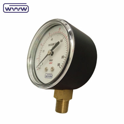 90mbar Capsule Pressure Gauge Black Steel Low 60mm Bellow Type Manometer