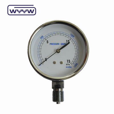 0-15 Kpa MmAq Capsule Pressure Gauge Stainless Steel Bottom Connection