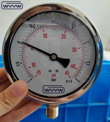 SS304 Case Compound Gauge Pressure Gauge Radial Direction -1-1bar -15-15psi 100mm Oil Filling
