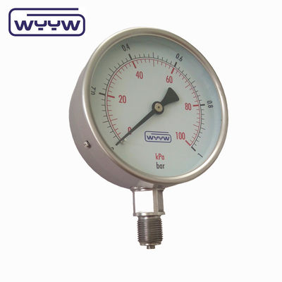 Dry SS304 Bourdon Sedeme Pressure Gauge Back Connection 4'' Size