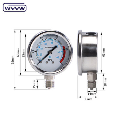 CE High Pressure Gauge Stainless Steel Autoclave Pressure Gauge Manometer