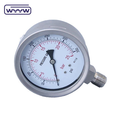 Precision Industrial Laser Welded Liquid Pressure Gauge With Black Aluminum Pointer
