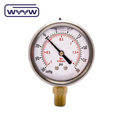 2.5 Inches Dial Size Vacuum Measurement Instrument For Pressure Range Of 30inHG Vacuum Through 15000psi