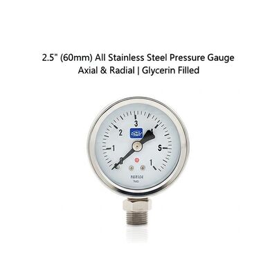 2.5" (60mm) Glycerin Filled Pressure Gauge with 316 Stainless Steel Construction for Vibration Resistance