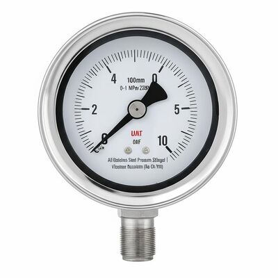4 Inch 100mm Stainless Steel Pressure Gauge Vibration Resistant Corrosion Resistant No Oil Fill Manometer