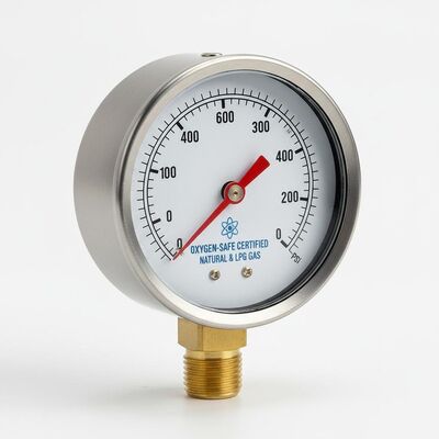 2-inch Oxygen Pressure Gauge with 0-4000 PSI Range Oxygen-Safe Certified for Natural and LPG Gas Applications
