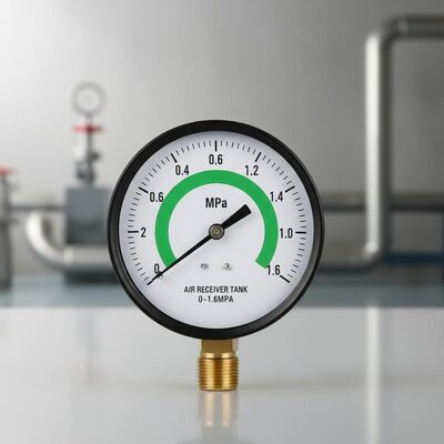 4-inch (100mm) Air Receiver Tank Pressure Gauge with 0-1.6MPa Range and Color-Coded Safety Zones