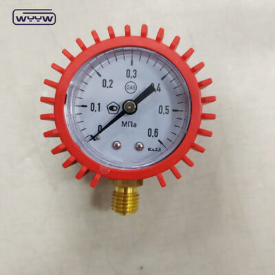 50mm Red Color Case Gas Pressure Gauge W0.6MPa Range Manometer With Rubber Cover